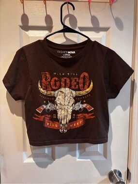 Fashion Nova Brown Rodeo Graphic Tee with Orange Accents